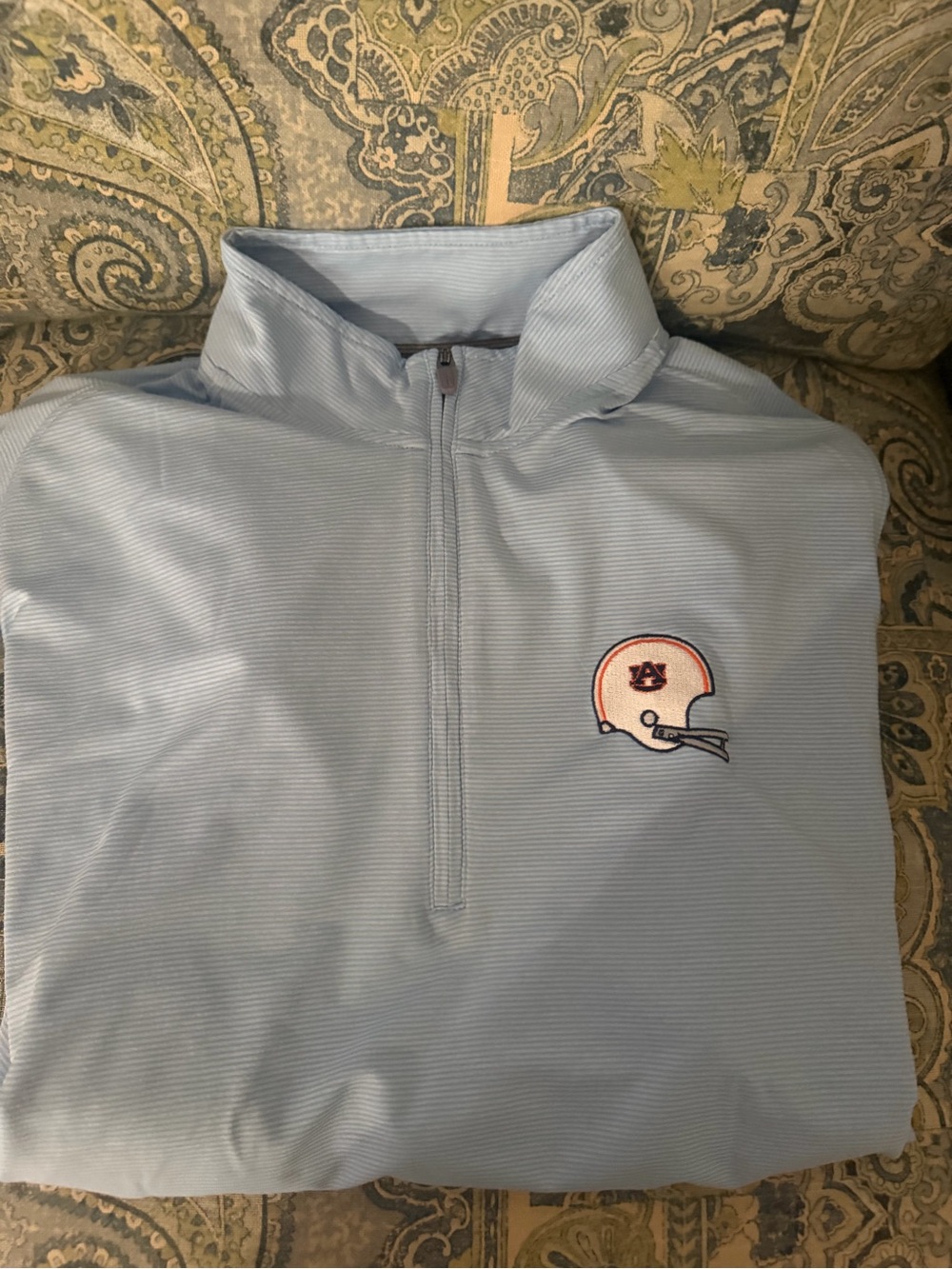 Johnnie O Auburn Light Blue Striped Quarter-Zip Pullover with Helmet Logo - Picture 3 of 3